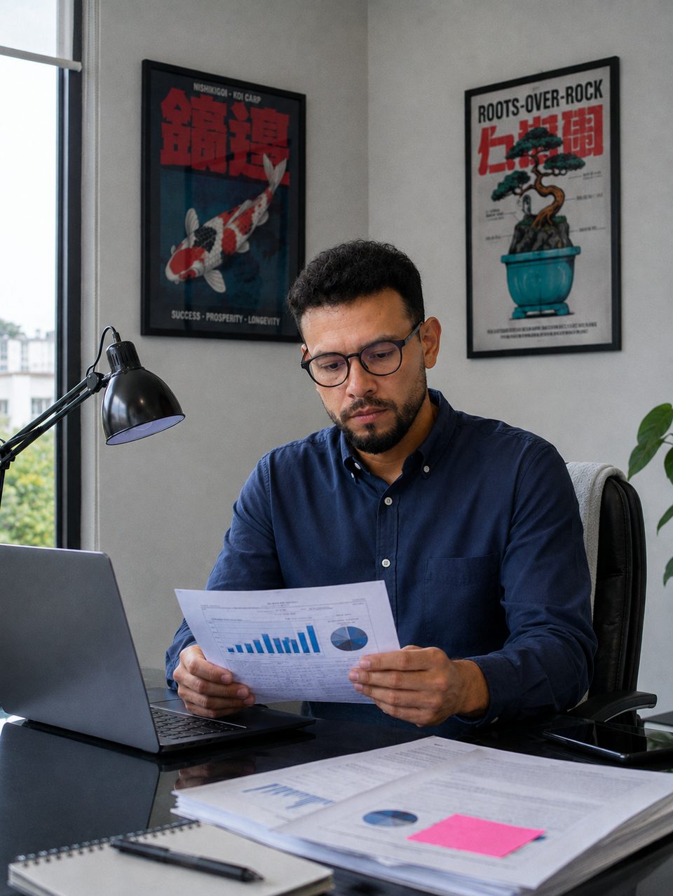 Profesional revisando un reporte de adopción de IA en empresas
